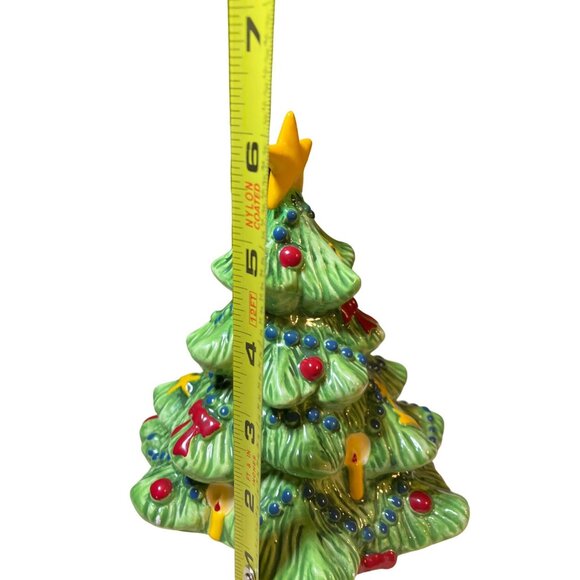 Ceramic Christmas Tree Hearts Candles Bows and Star top 7 Inch - Picture 9 of 10